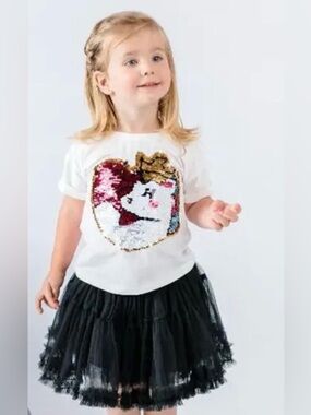 NWT Doe A Dear White Sequin Heart Unicorn Short Sleeve Tee Shirt - Size 5T